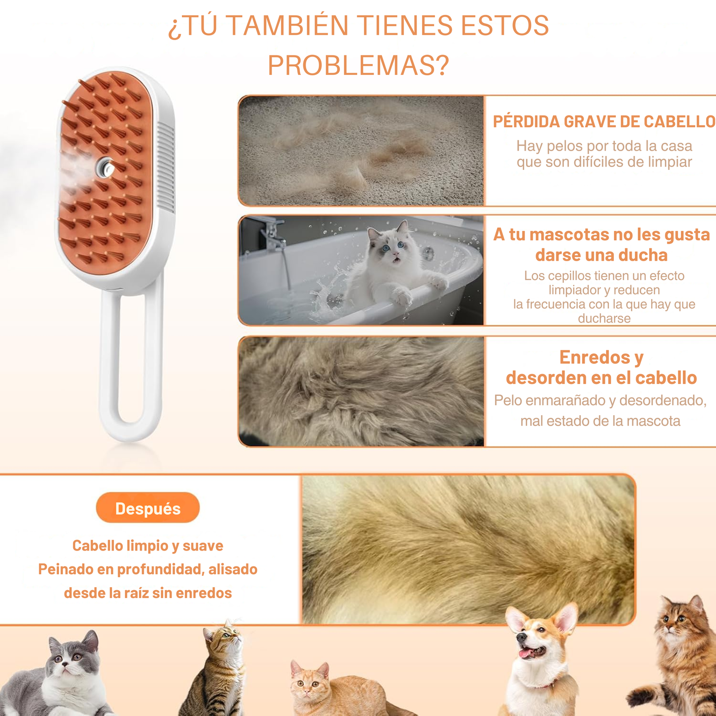 Cepillo Para Mascotas de Vapor 3 en 1