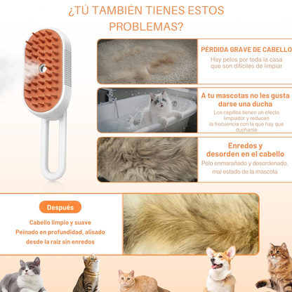 Cepillo Para Mascotas de Vapor 3 en 1