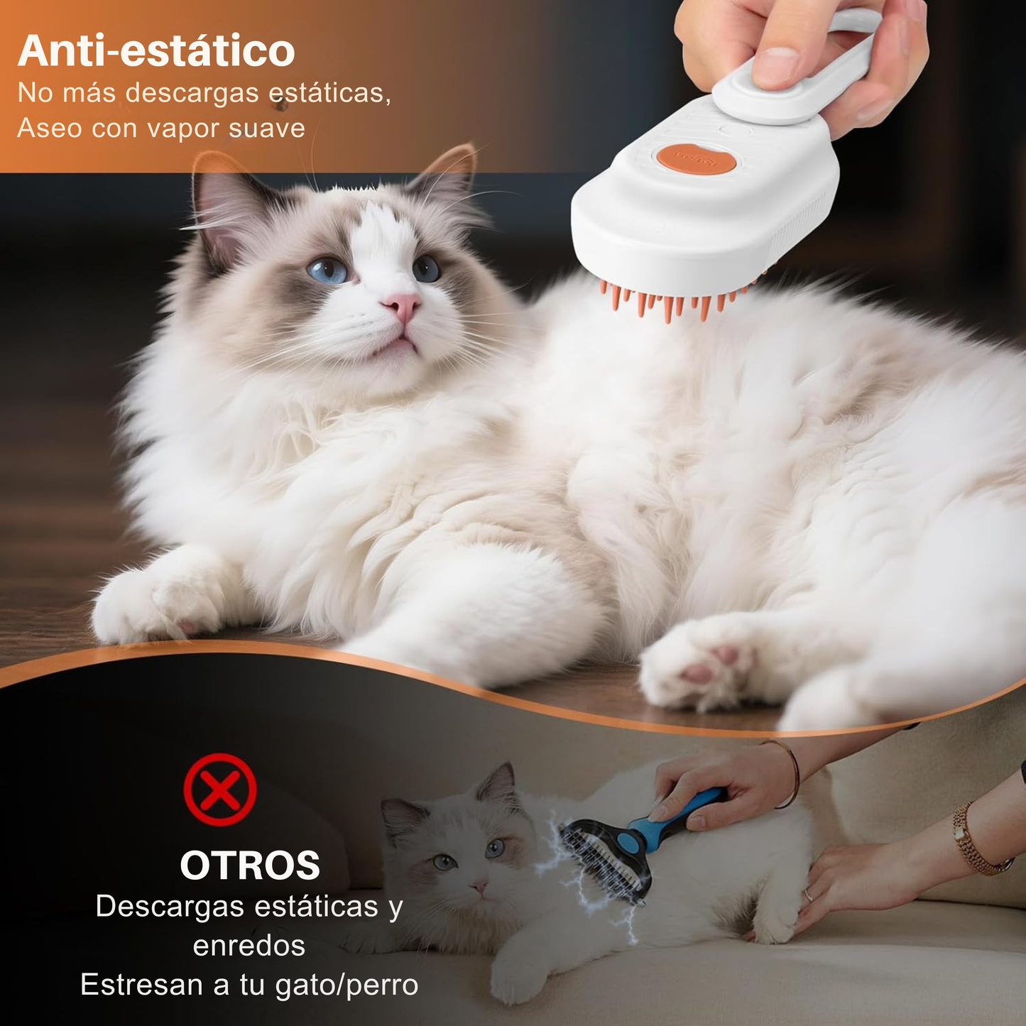 Cepillo Para Mascotas de Vapor 3 en 1