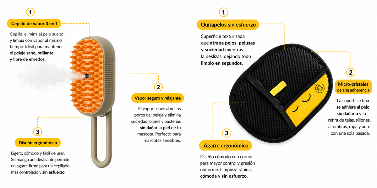 Combo completo: cepillo de vapor y guante quita pelos