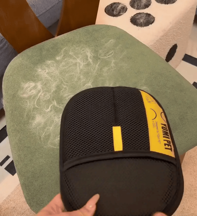 Guante quita pelos levantando pelo de un sillón